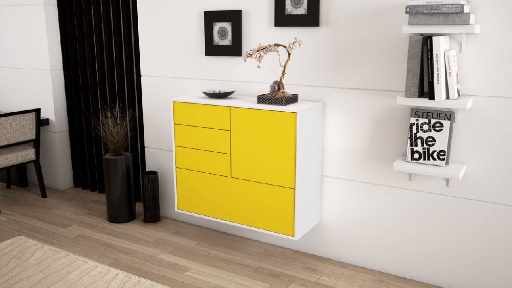 Stil Zeit Möbel Sideboard Fontana, Gelb, hängend (92x79x35cm) Online
