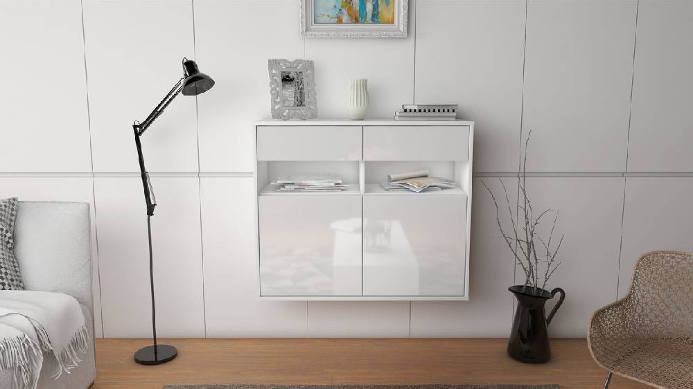 Stil Zeit Möbel Sideboard North Las Vegas, Weiß, hängend (92x79x35cm) Günstiger Verkauf