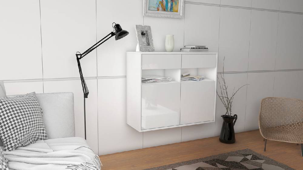 Stil Zeit Möbel Sideboard North Las Vegas, Weiß, hängend (92x79x35cm) Günstiger Verkauf