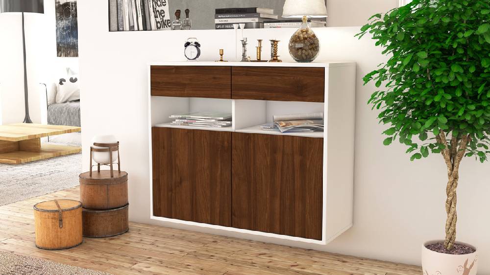 Stil Zeit Möbel Sideboard North Las Vegas, Walnuss, hängend (92x79x35cm) Fabrikverkauf
