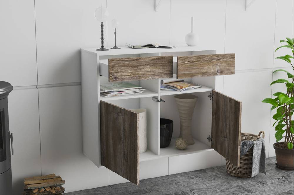 Stil Zeit Möbel Sideboard North Las Vegas, Walnuss, hängend (92x79x35cm) Fabrikverkauf