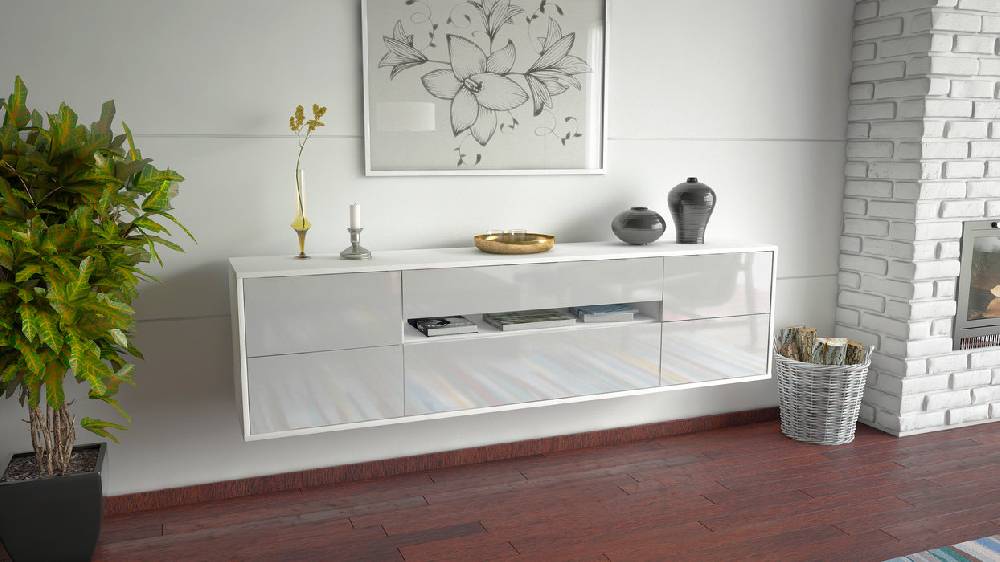 Stil Zeit Möbel Lowboard Reno, Weiß, hängend (180x49x35cm) Meist gekauft