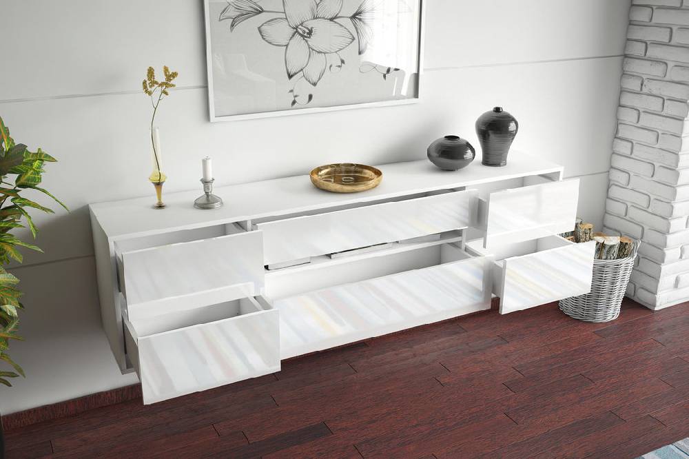 Stil Zeit Möbel Lowboard Reno, Weiß, hängend (180x49x35cm) Meist gekauft