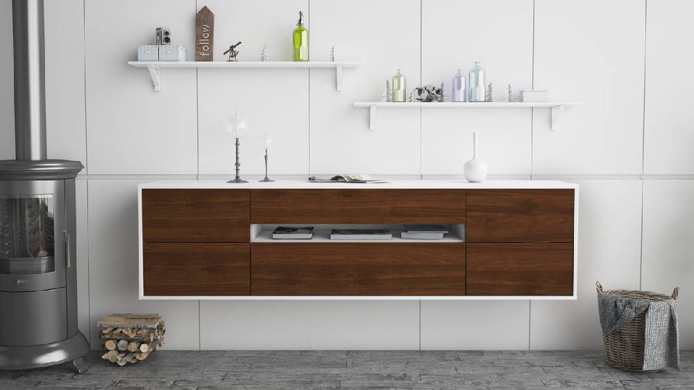 Stil Zeit Möbel Lowboard Reno, Walnuss, hängend (180x49x35cm) Blitzverkäufe