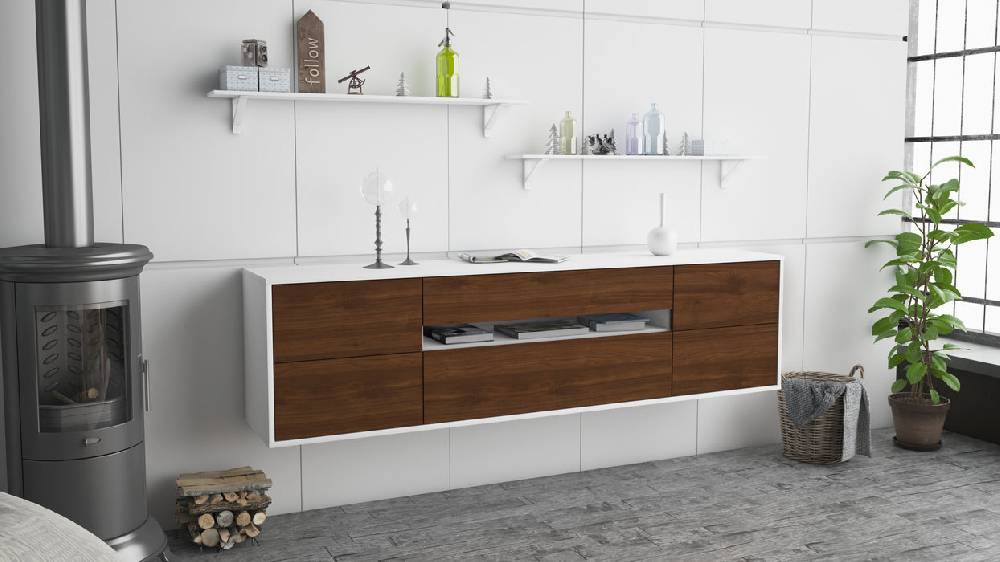 Stil Zeit Möbel Lowboard Reno, Walnuss, hängend (180x49x35cm) Blitzverkäufe