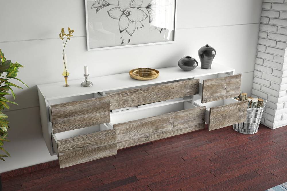 Stil Zeit Möbel Lowboard Reno, Walnuss, hängend (180x49x35cm) Blitzverkäufe