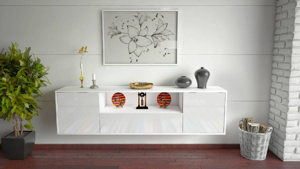 Stil Zeit Möbel Lowboard Lubbock, Weiß, hängend (180x49x35cm) Kostenloser Versand