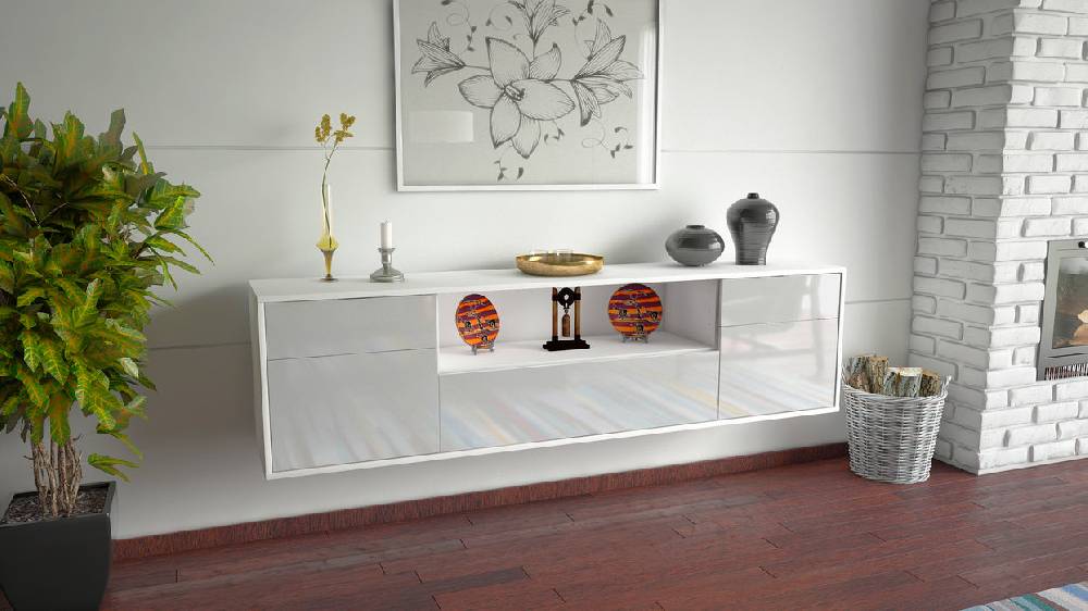 Stil Zeit Möbel Lowboard Lubbock, Weiß, hängend (180x49x35cm) Kostenloser Versand