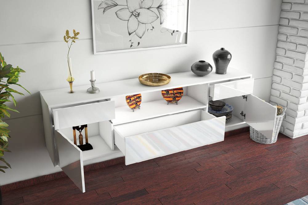Stil Zeit Möbel Lowboard Lubbock, Weiß, hängend (180x49x35cm) Kostenloser Versand