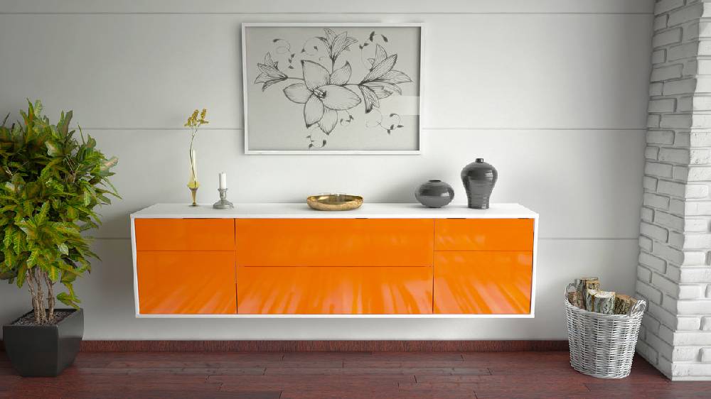 Stil Zeit Möbel Lowboard Chula Vista, Orange, hängend (180x49x35cm) Limitierter Zeitrabatt