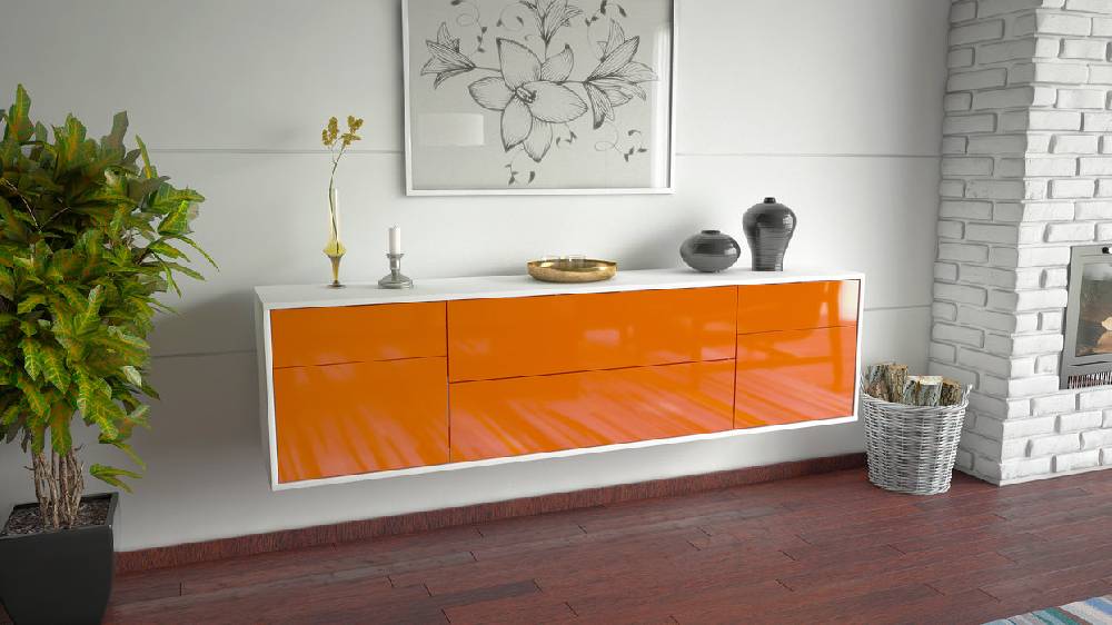Stil Zeit Möbel Lowboard Chula Vista, Orange, hängend (180x49x35cm) Limitierter Zeitrabatt