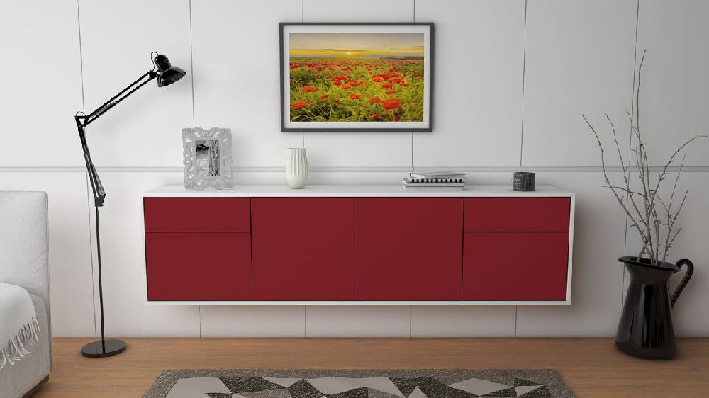 Stil Zeit Möbel Lowboard Madison, Bordeaux, hängend (180x49x35cm) Fabrikpreis