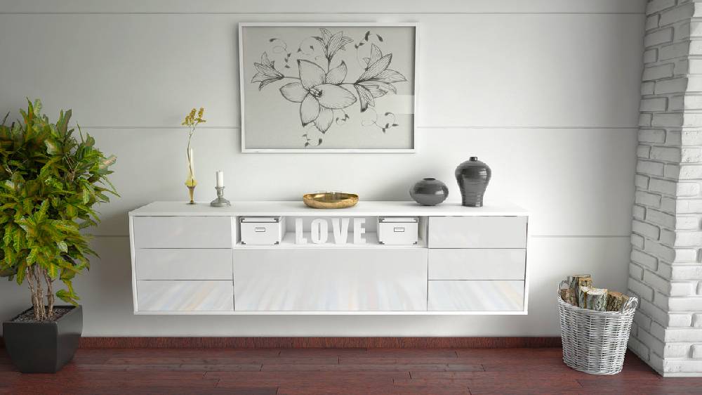 Stil Zeit Möbel Lowboard New Orleans, Weiß, hängend (180x49x35cm) Sonderangebot