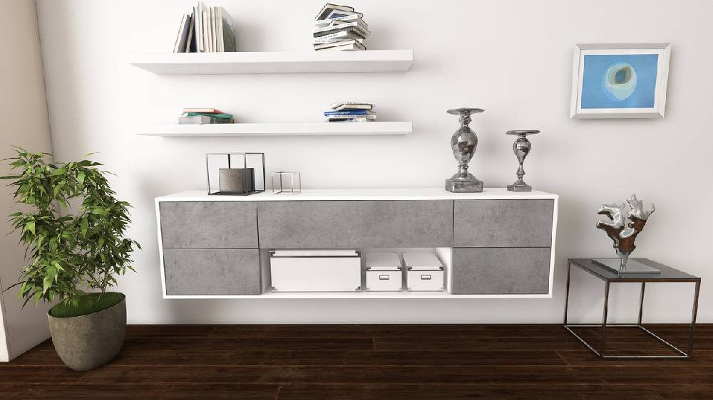Stil Zeit Möbel Lowboard Lincoln, Beton, hängend (180x49x35cm) Rabatt