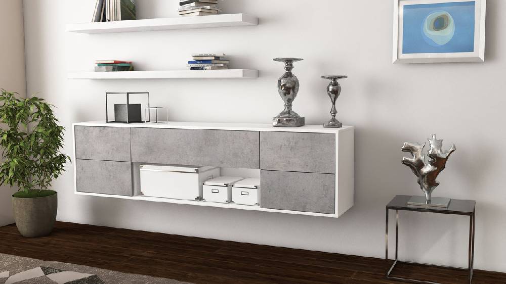 Stil Zeit Möbel Lowboard Lincoln, Beton, hängend (180x49x35cm) Rabatt