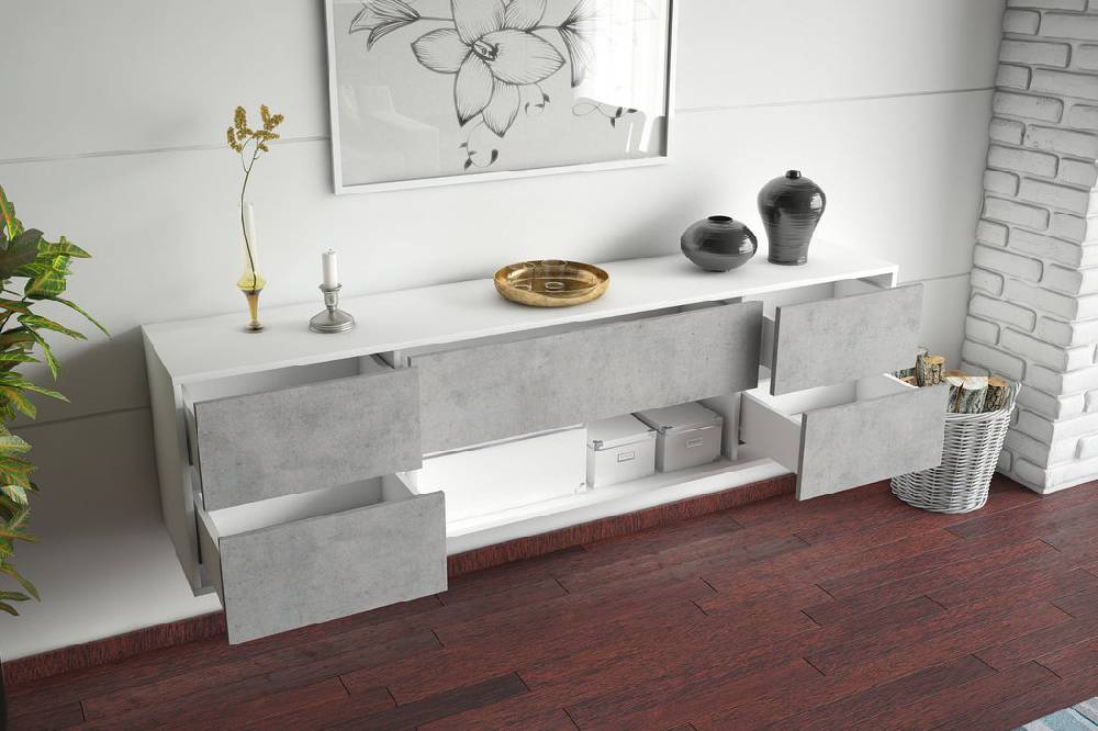 Stil Zeit Möbel Lowboard Lincoln, Beton, hängend (180x49x35cm) Rabatt
