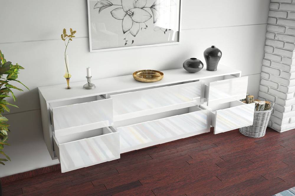 Stil Zeit Möbel Lowboard Saint Paul, Weiß, hängend (180x49x35cm) Günstig kaufen