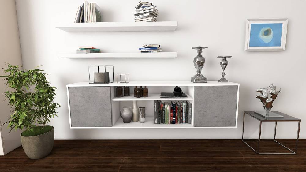 Stil Zeit Möbel Lowboard Newark, Beton, hängend (180x49x35cm) Großer Ausverkauf