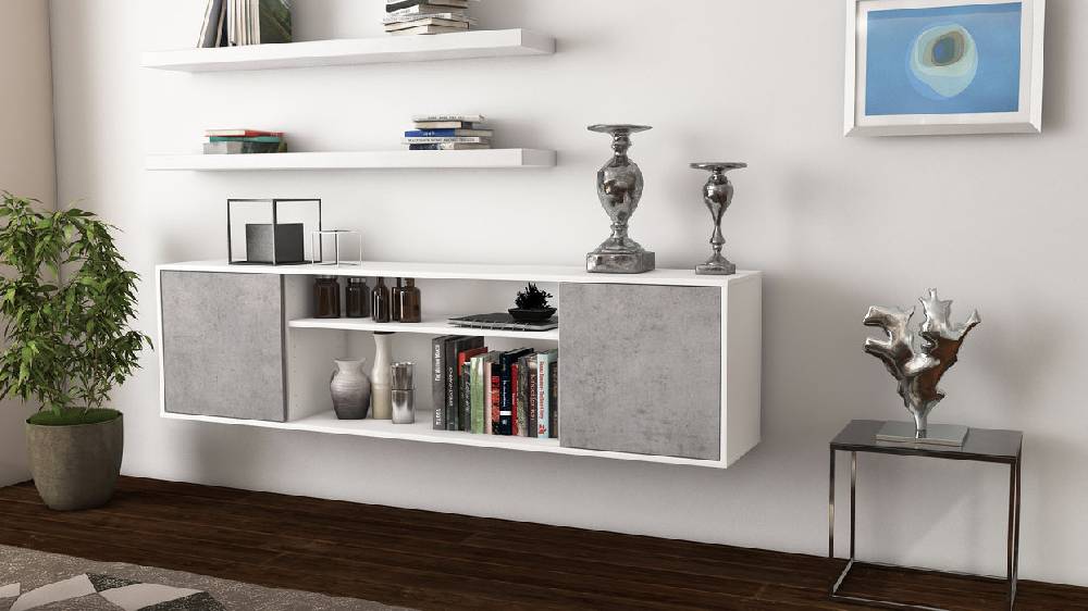 Stil Zeit Möbel Lowboard Newark, Beton, hängend (180x49x35cm) Großer Ausverkauf