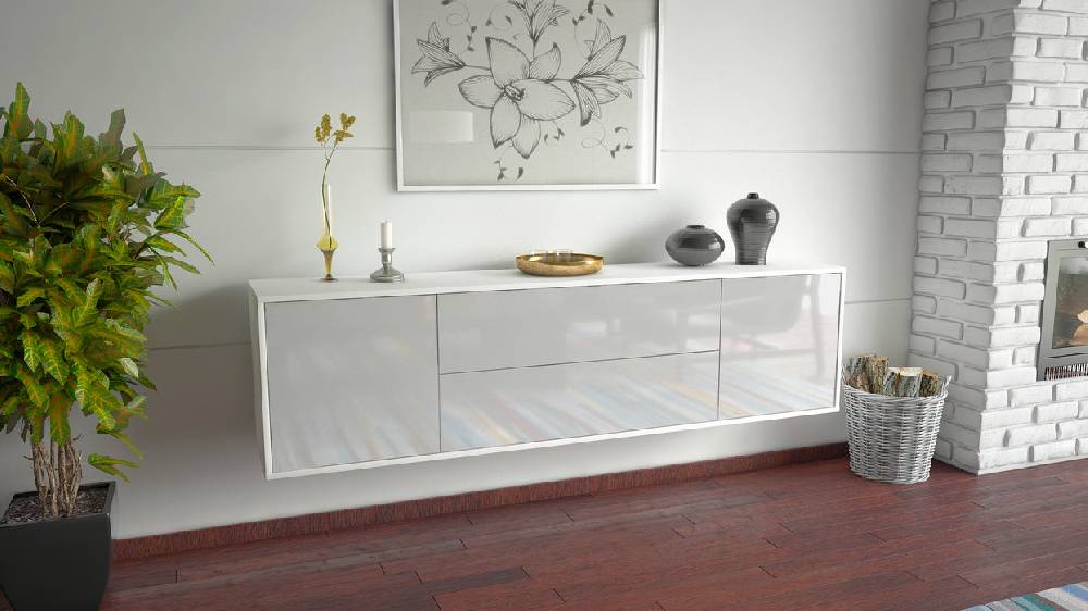 Stil Zeit Möbel Lowboard Cincinnati, Weiß, hängend (180x49x35cm) Preisnachlass