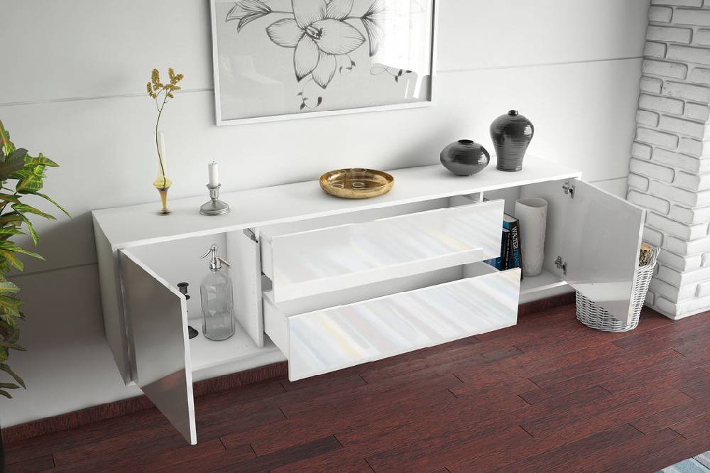 Stil Zeit Möbel Lowboard Cincinnati, Weiß, hängend (180x49x35cm) Preisnachlass