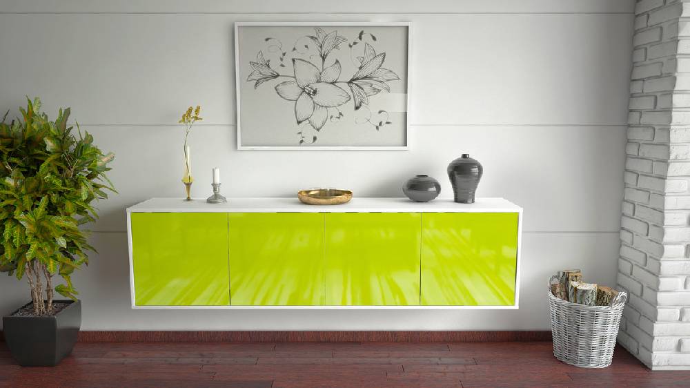 Stil Zeit Möbel Lowboard Anaheim, Grün, hängend (180x49x35cm) Saisonschlussverkauf
