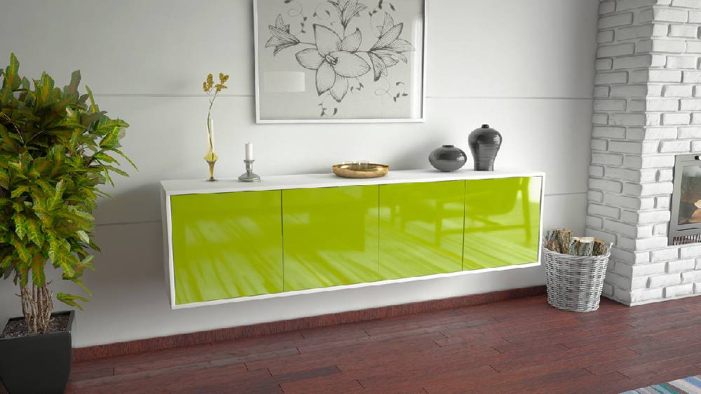 Stil Zeit Möbel Lowboard Anaheim, Grün, hängend (180x49x35cm) Saisonschlussverkauf