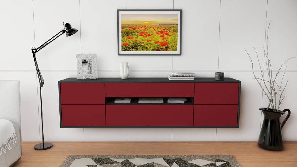 Stil Zeit Möbel Lowboard Reno, Bordeaux, hängend (180x49x35cm) Black Friday