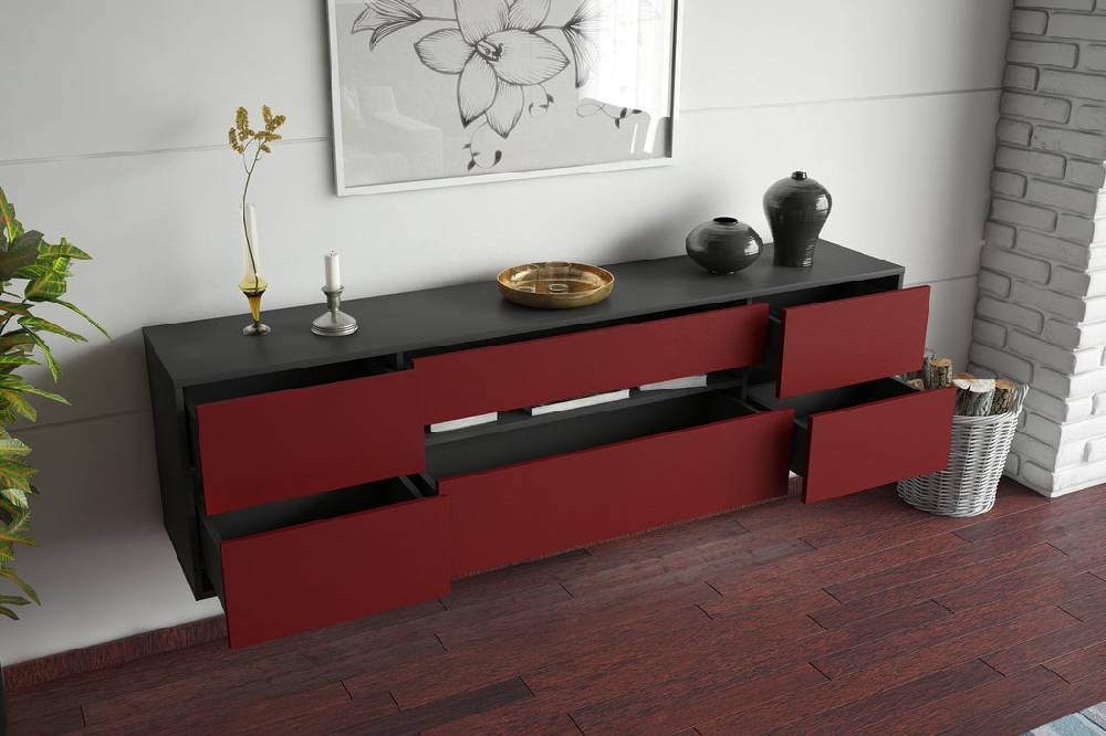 Stil Zeit Möbel Lowboard Reno, Bordeaux, hängend (180x49x35cm) Black Friday