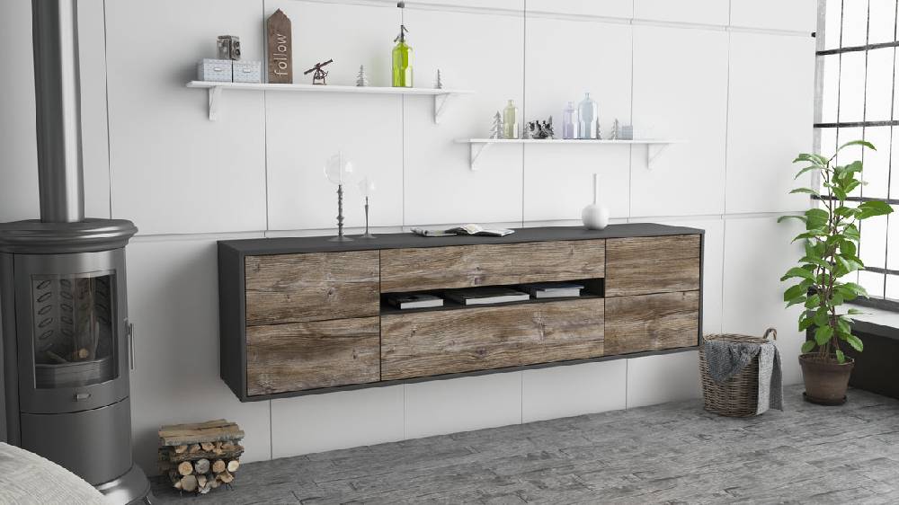 Stil Zeit Möbel Lowboard Reno, Treibholz, hängend (180x49x35cm) Cyber Monday