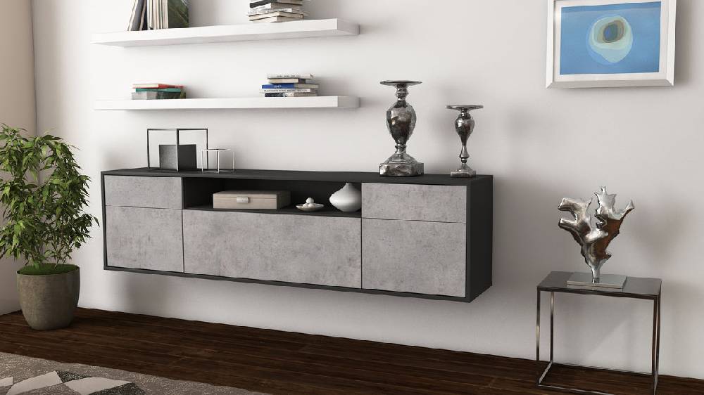 Stil Zeit Möbel Lowboard Chesapeake, Beton, hängend (180x49x35cm) Osterangebot