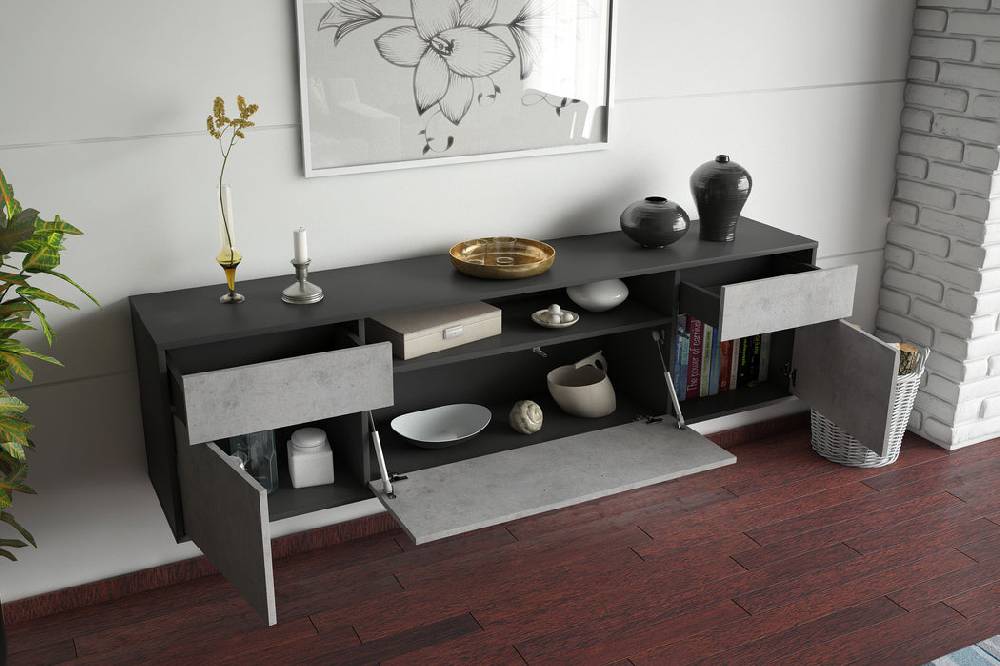Stil Zeit Möbel Lowboard Chesapeake, Beton, hängend (180x49x35cm) Osterangebot