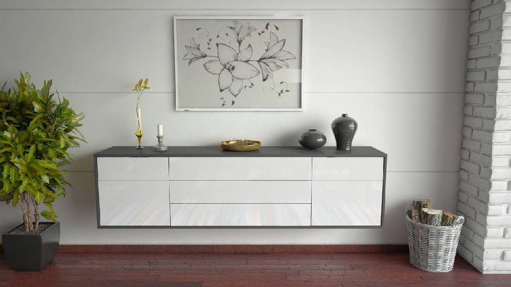 Stil Zeit Möbel Lowboard Orlando, Weiß, hängend (180x49x35cm) Vatertagsangebot
