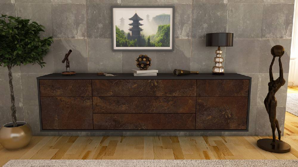 Stil Zeit Möbel Lowboard Orlando, Rost, hängend (180x49x35cm) Jubiläumsangebot