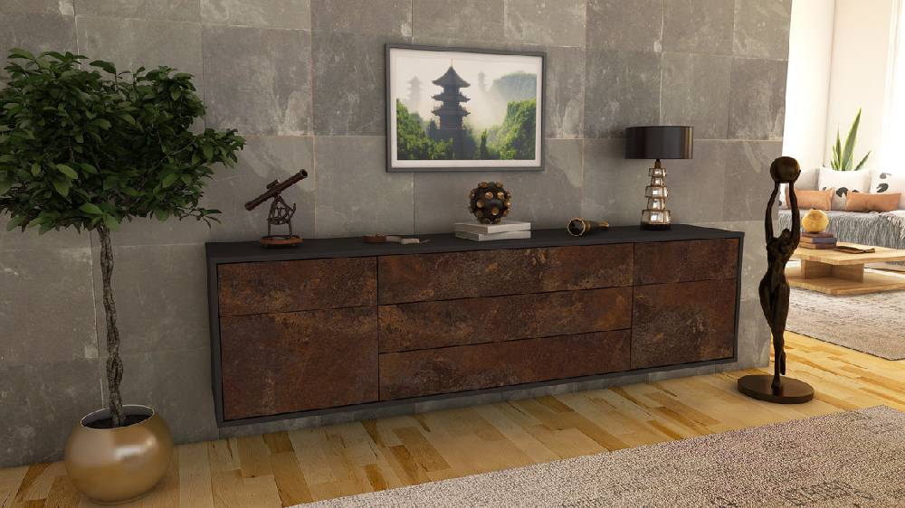 Stil Zeit Möbel Lowboard Orlando, Rost, hängend (180x49x35cm) Jubiläumsangebot