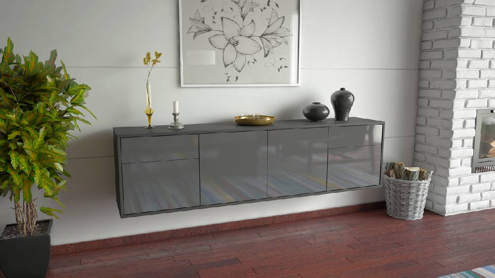 Stil Zeit Möbel Lowboard Madison, Grau, hängend (180x49x35cm) Lagerräumung