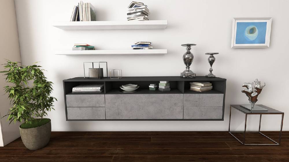Stil Zeit Möbel Lowboard Scottsdale, Beton, hängend (180x49x35cm) Heißer Verkauf