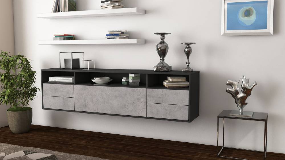Stil Zeit Möbel Lowboard Scottsdale, Beton, hängend (180x49x35cm) Heißer Verkauf