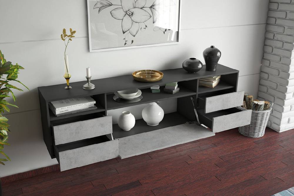 Stil Zeit Möbel Lowboard Scottsdale, Beton, hängend (180x49x35cm) Heißer Verkauf