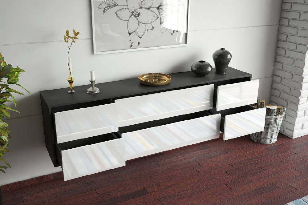 Stil Zeit Möbel Lowboard Saint Paul, Grau, hängend (180x49x35cm) Top Angebot