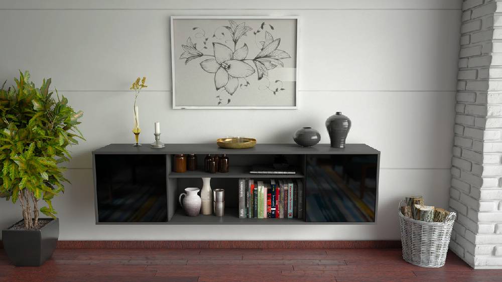 Stil Zeit Möbel Lowboard Newark, Schwarz, hängend (180x49x35cm) Online Outlet