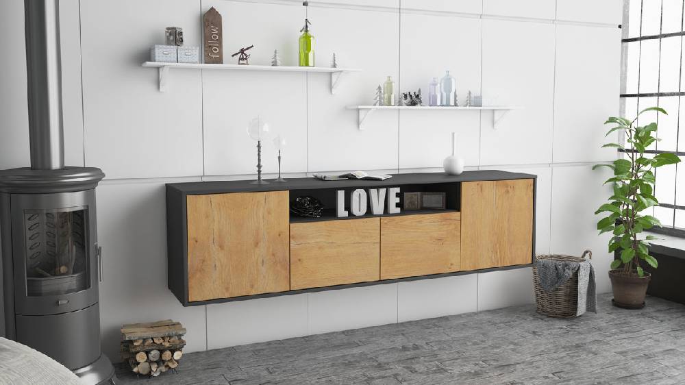 Stil Zeit Möbel Lowboard Toledo, Eiche, hängend (180x49x35cm) Exklusive Angebote