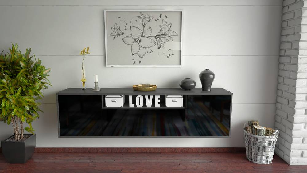 Stil Zeit Möbel Lowboard Pittsburgh, Schwarz, hängend (180x49x35cm) Große Rabatte