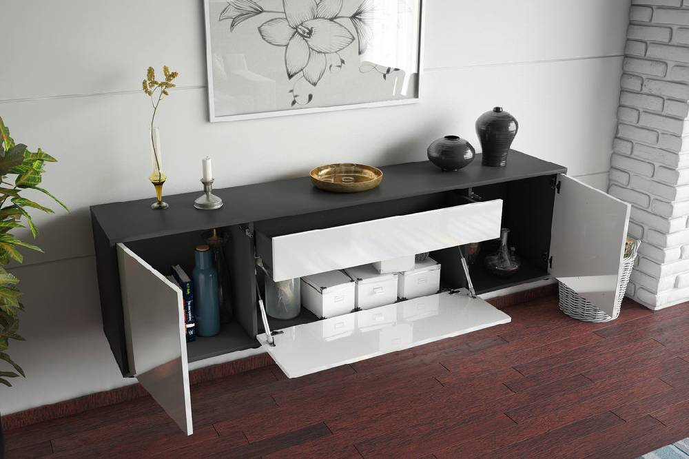 Stil Zeit Möbel Lowboard Aurora, Schwarz, hängend (180x49x35cm) Bestseller