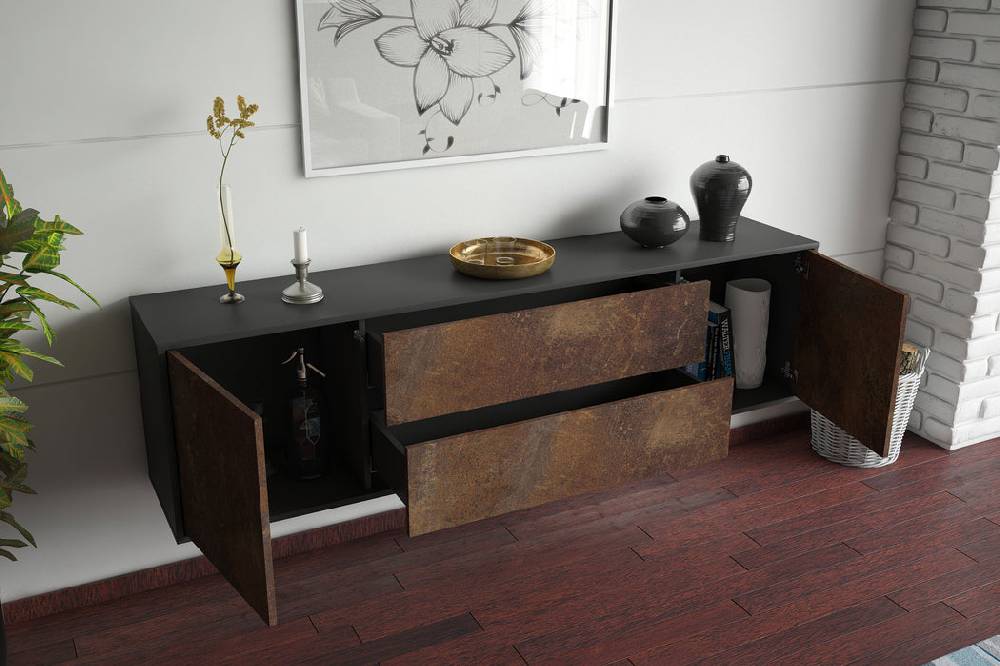 Stil Zeit Möbel Lowboard Cincinnati, Rost, hängend (180x49x35cm) Saisonale Angebote
