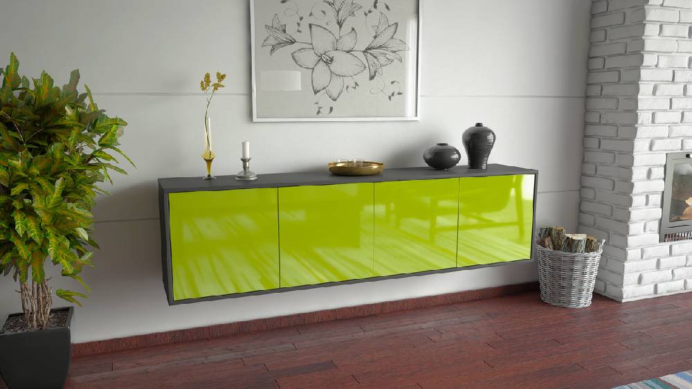 Stil Zeit Möbel Lowboard Anaheim, Grün, hängend (180x49x35cm) Räumungsverkauf