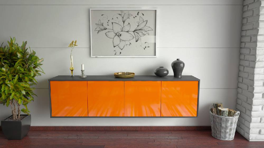 Stil Zeit Möbel Lowboard Anaheim, Orange, hängend (180x49x35cm) Kauf eins, bekomm eins gratis