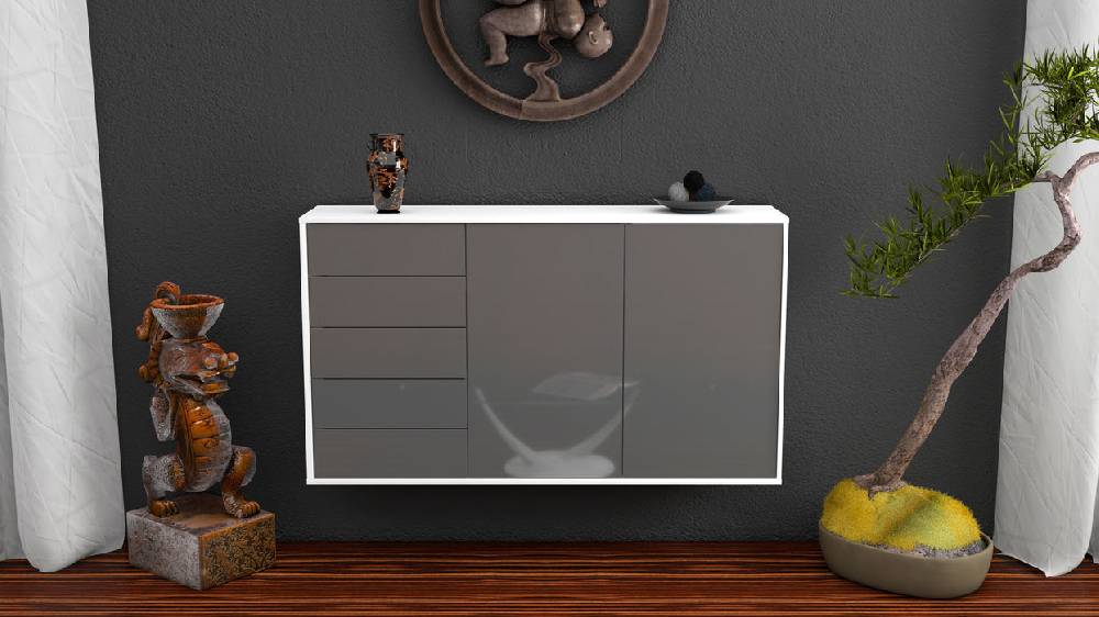 Stil Zeit Möbel Sideboard Peoria, Grau, hängend (136x79x35cm) Tiefpreis