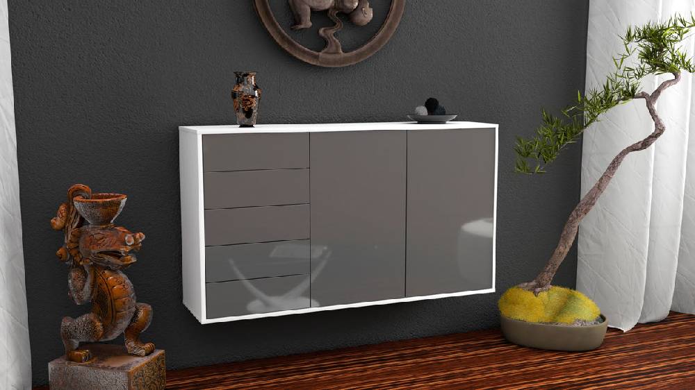 Stil Zeit Möbel Sideboard Peoria, Grau, hängend (136x79x35cm) Tiefpreis