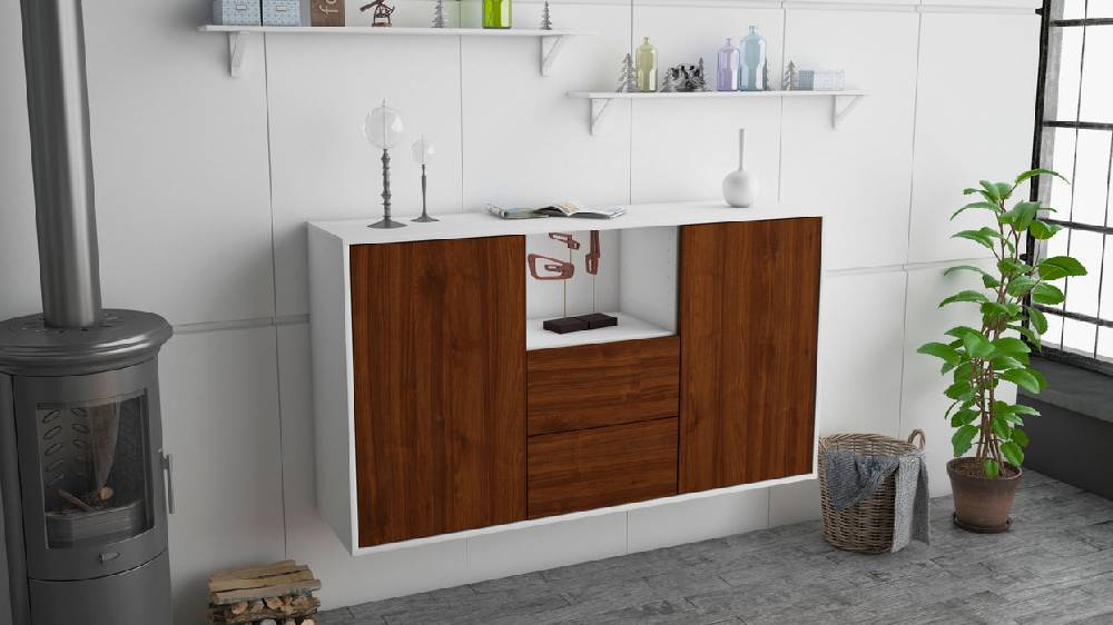 Stil Zeit Möbel Sideboard Port St. Lucie, Walnuss, hängend (136x79x35cm) Super Sparpreis